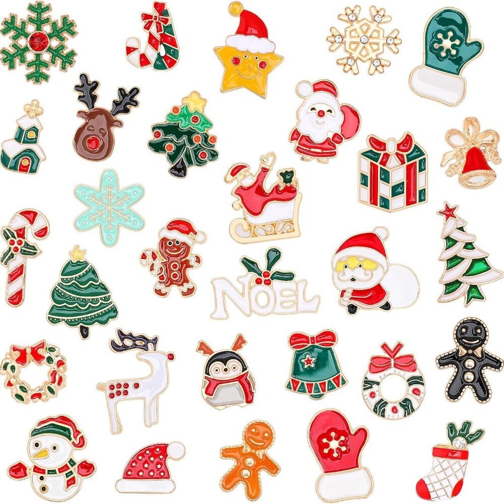 60Pcs Christmas Pins, Christmas Enamel Lapel Pins Assorted Santa Claus Snowflake